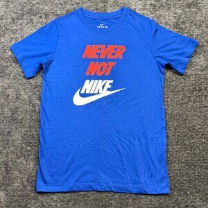 Nike Boys Blue T-Shirt Size Medium "Never Not Nike" Slogan Tee